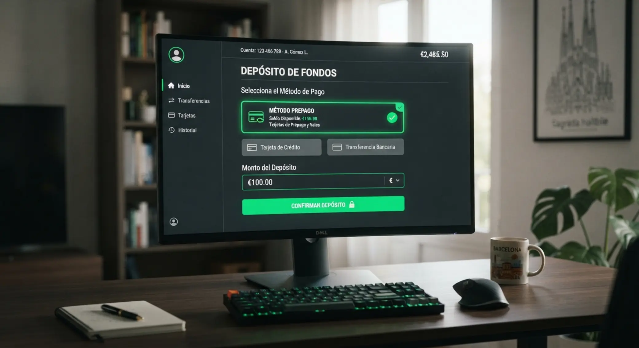 Proceso de depósito con método prepago Pantalla de depósitos online con opción prepago destacada
