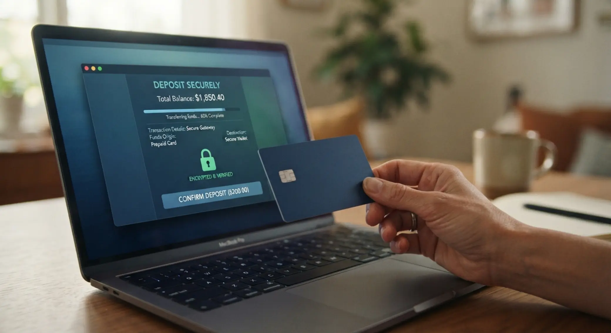 Tarjeta prepago y pantalla de depósito seguro en línea