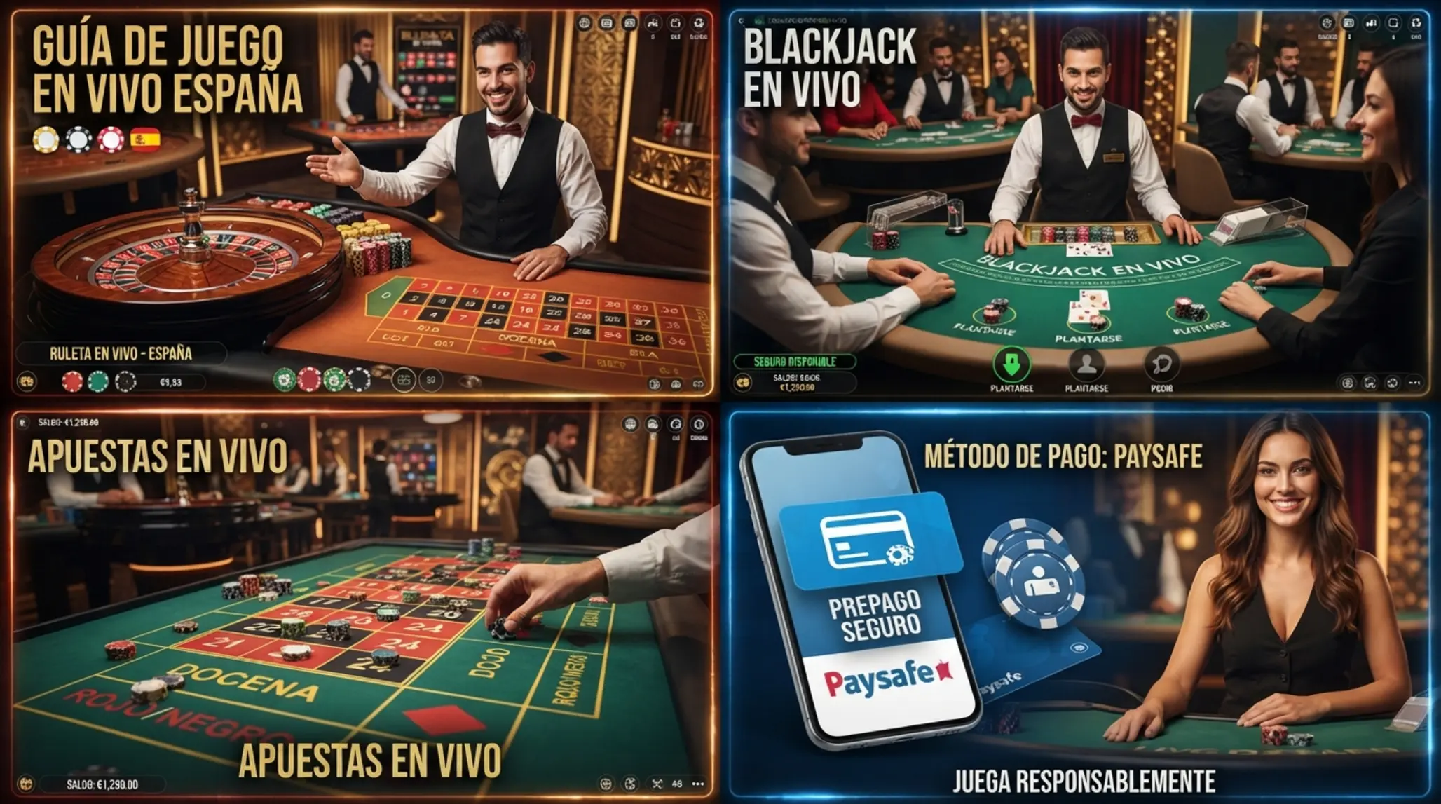 Comparativa de casinos en vivo con pago prepago Comparativa visual de mesas en vivo con icono de pago prepago