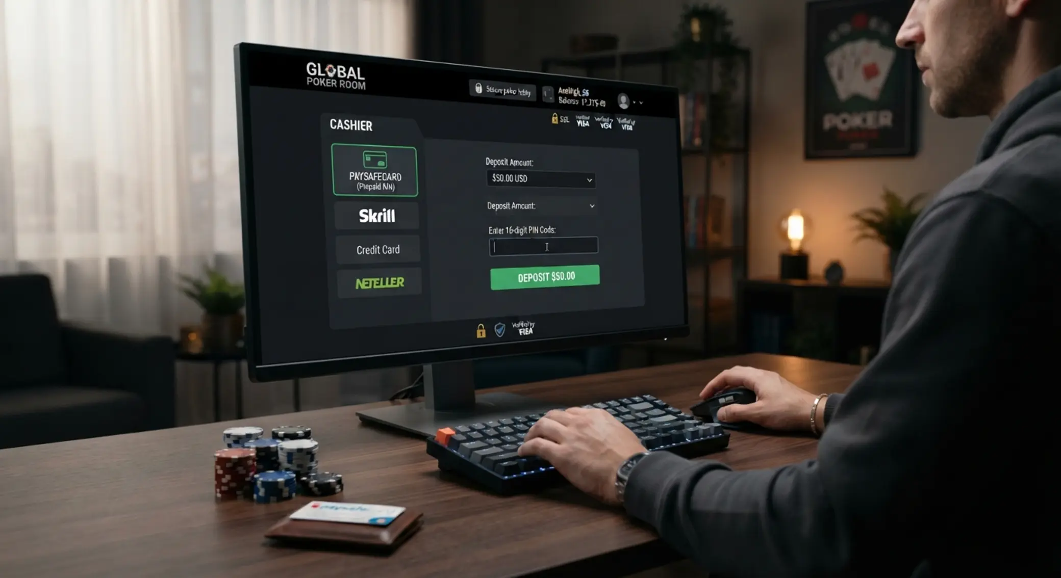 Depósito en poker online con método prepago Cajero de sala de poker online con método prepago seleccionado