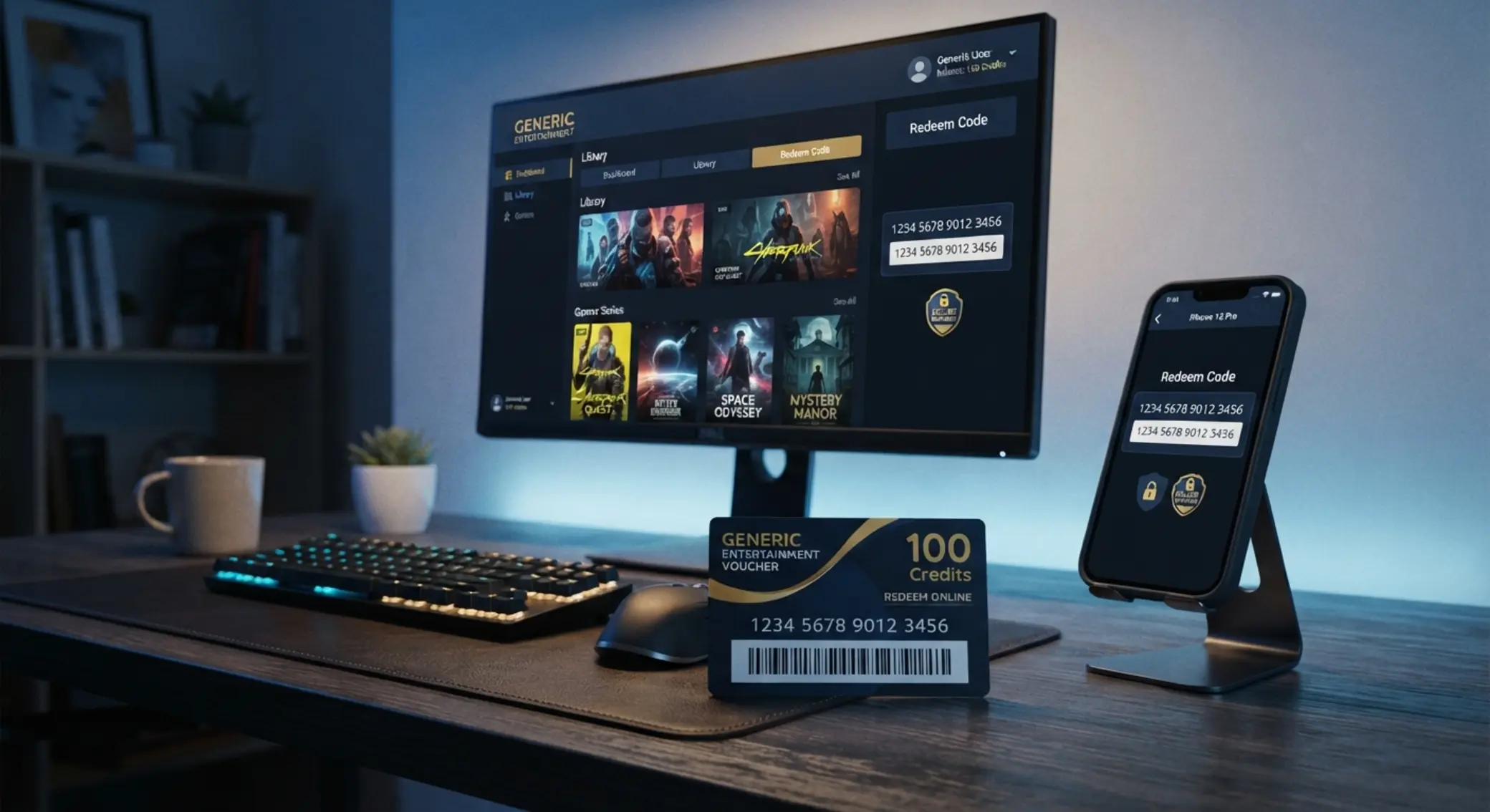 Interfaz de juego online con vale prepago y código seguro