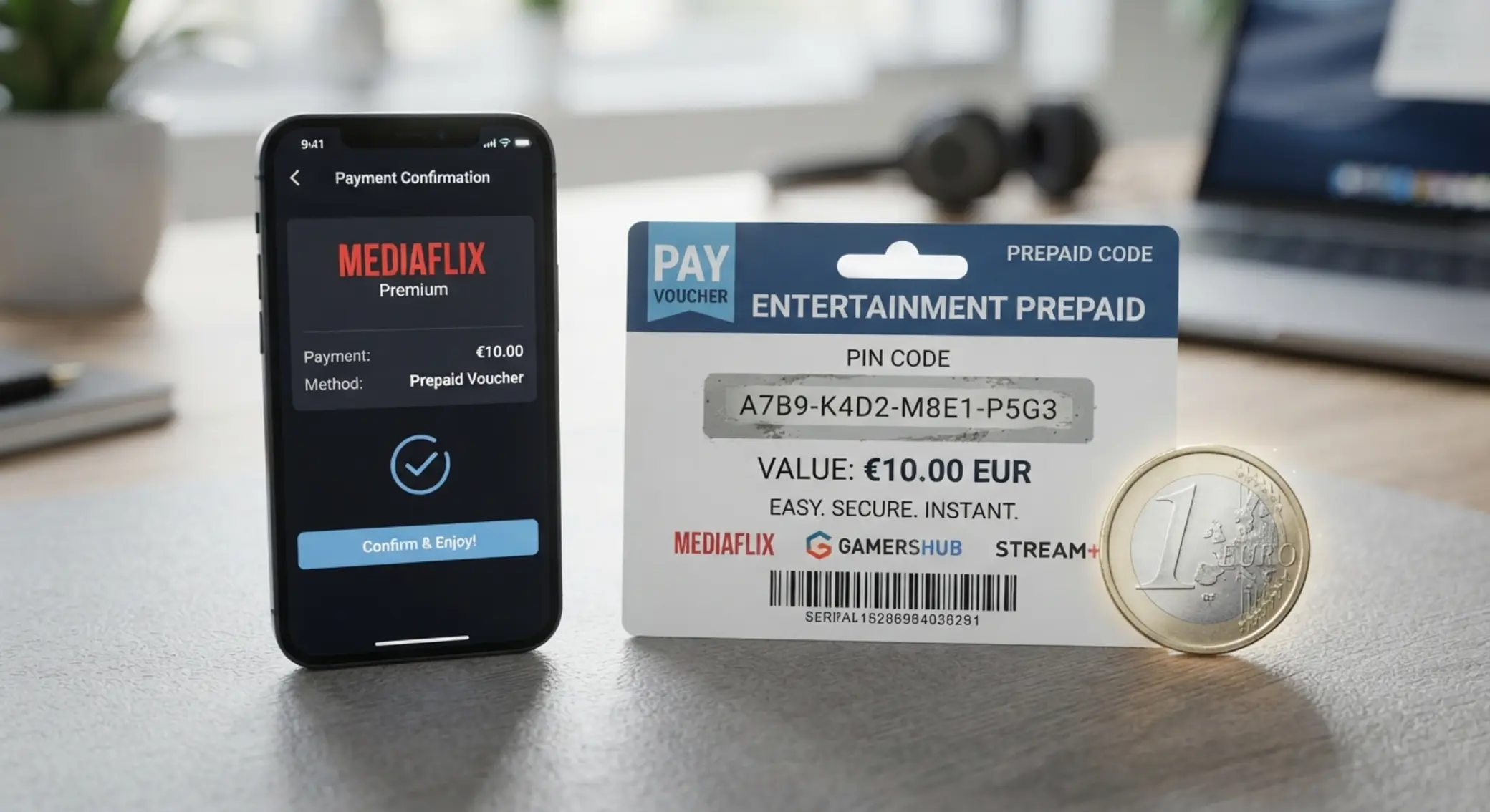 Cómo funciona Paysafecard con depósitos bajos Ilustración de tarjeta prepago y depósito pequeño de 1 euro en plataforma online