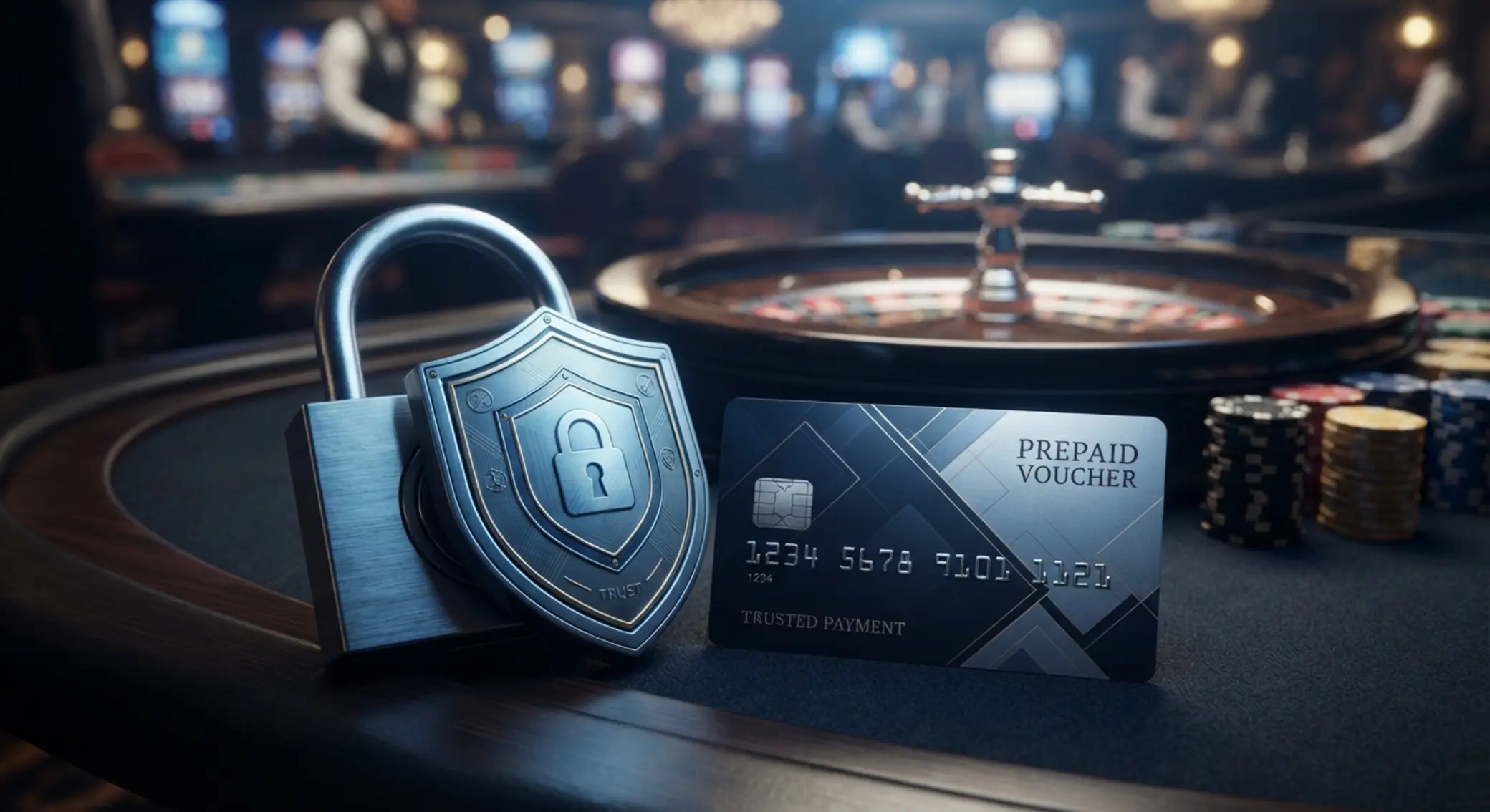 Seguridad y control del gasto en ruleta online Escena de seguridad y control con cupón prepago y elementos de ruleta