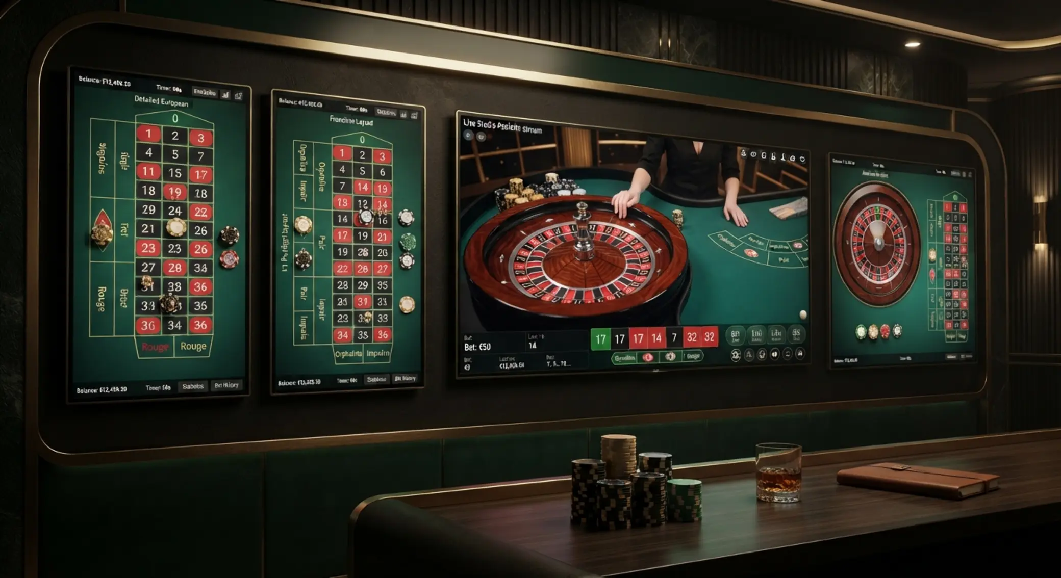 Tipos de ruleta online disponibles con pago prepago Diferentes tipos de ruleta online en pantallas, incluida ruleta en vivo