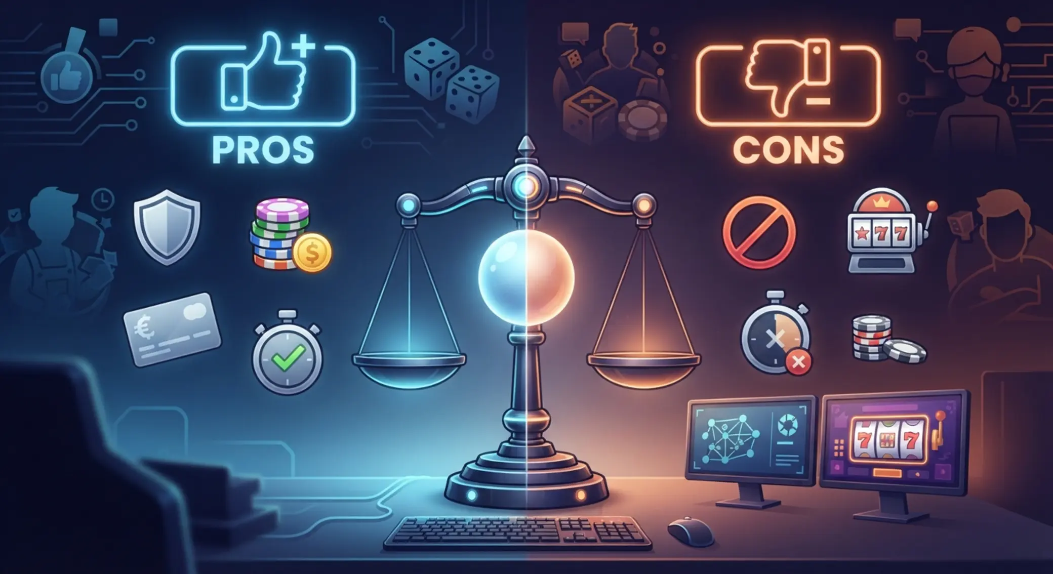 Pros y contras de los bonos sin depósito Ilustración de ventajas y riesgos de bonos sin depósito con tarjeta prepago